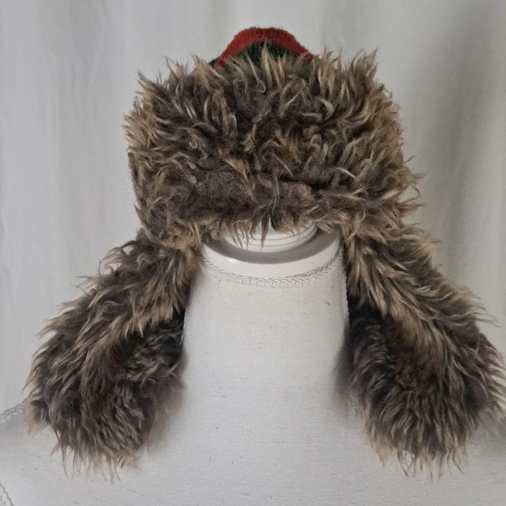 GAP kid faux fur colorful striped cotton wool trapper hat kid szXS-S